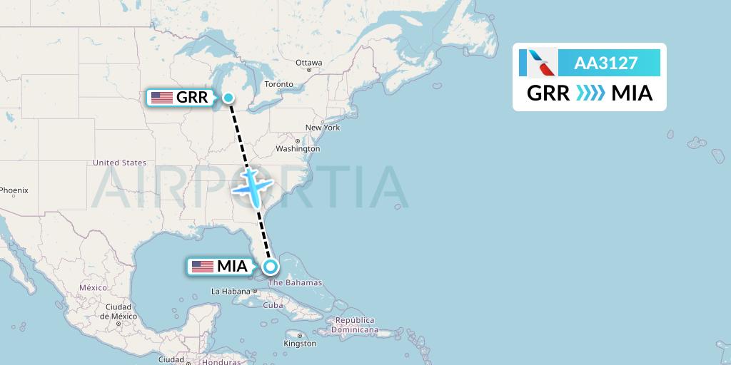 AA3127 American Airlines Flight Map: Grand Rapids to Miami