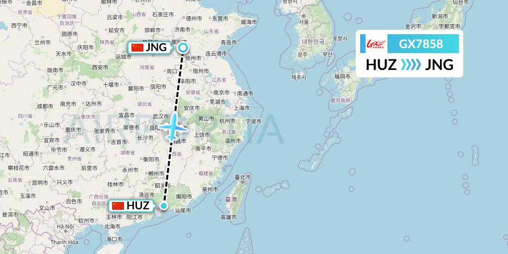 GX7858 GX Airlines Flight Map: Huizhou to Jining
