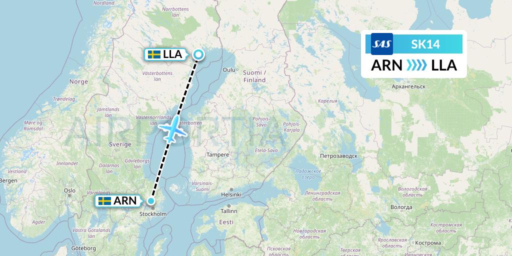SK14 SAS Flight Map: Stockholm to Lulea