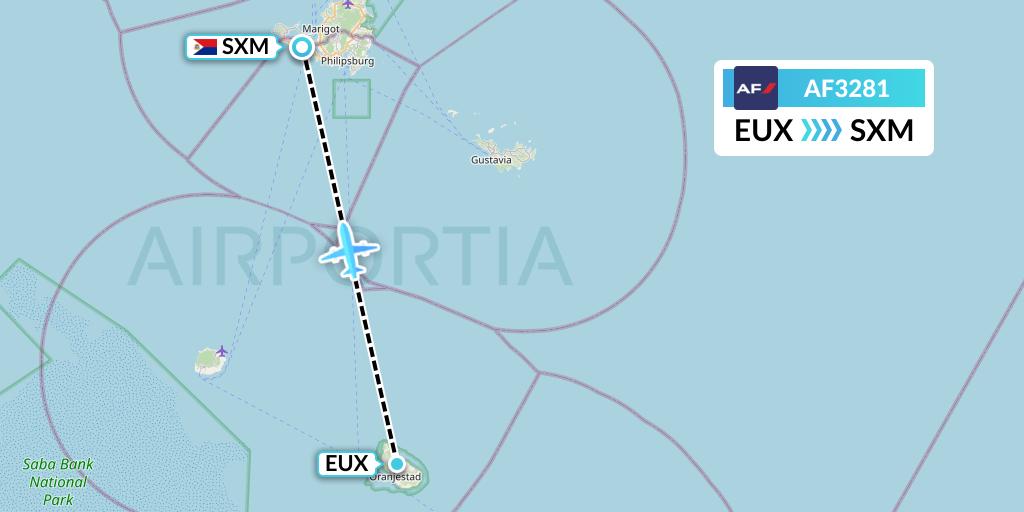 AF3281 Air France Flight Map: Sint Eustatius to Sint Maarten