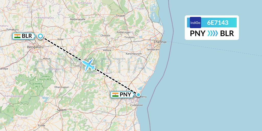 6E7143 IndiGo Airlines Flight Map: India to Bangalore