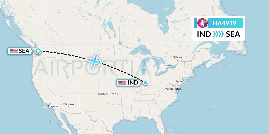HA4919 Hawaiian Airlines Flight Map: Indianapolis to Seattle