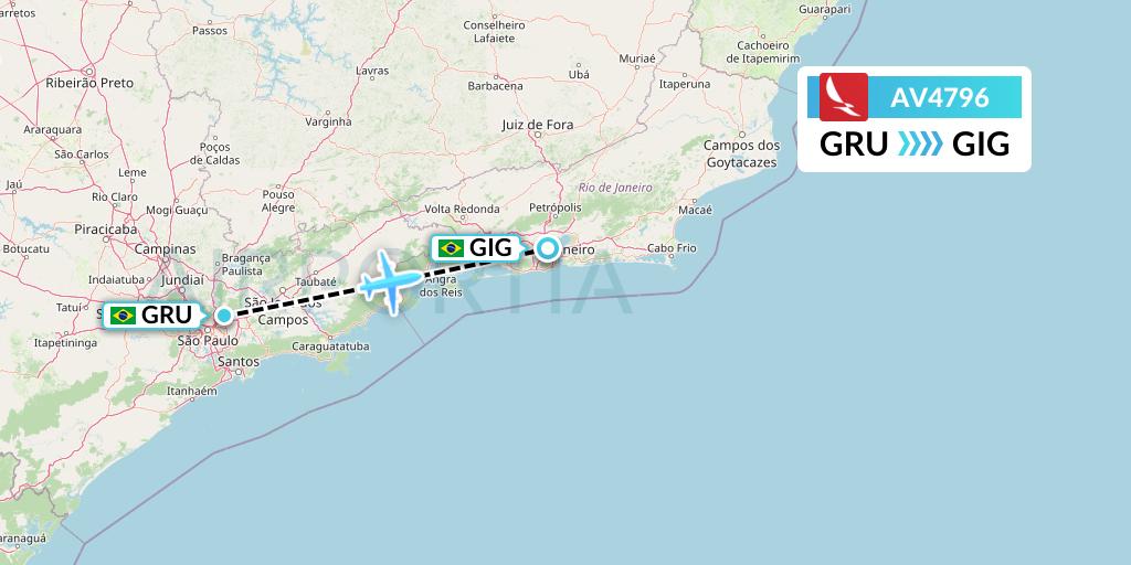 AV4796 Avianca Flight Map: Sao Paulo to Rio de Janeiro