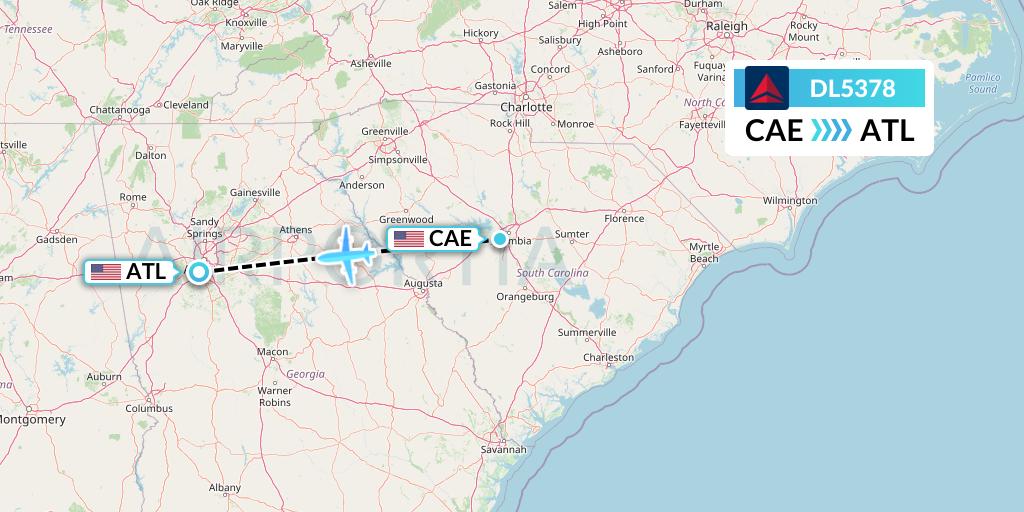 DL5378 Delta Air Lines Flight Map: Columbia to Atlanta