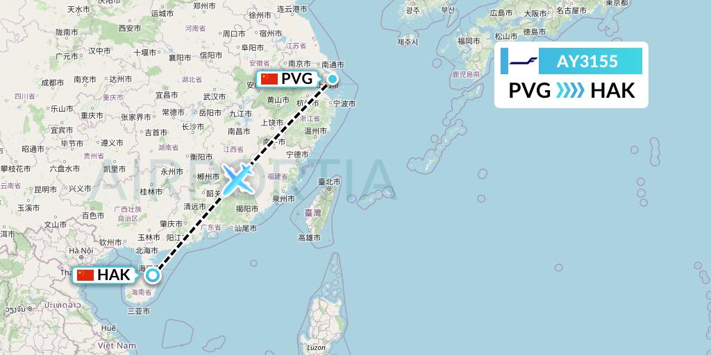 AY3155 Finnair Flight Map: Shanghai to Haikou