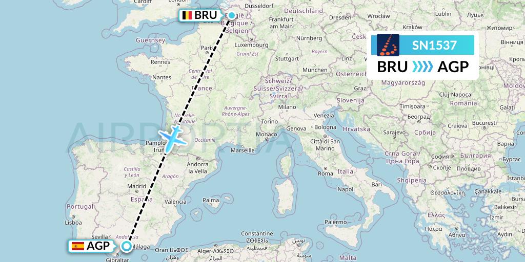 SN1537 Brussels Airlines Flight Map: Brussels to Malaga