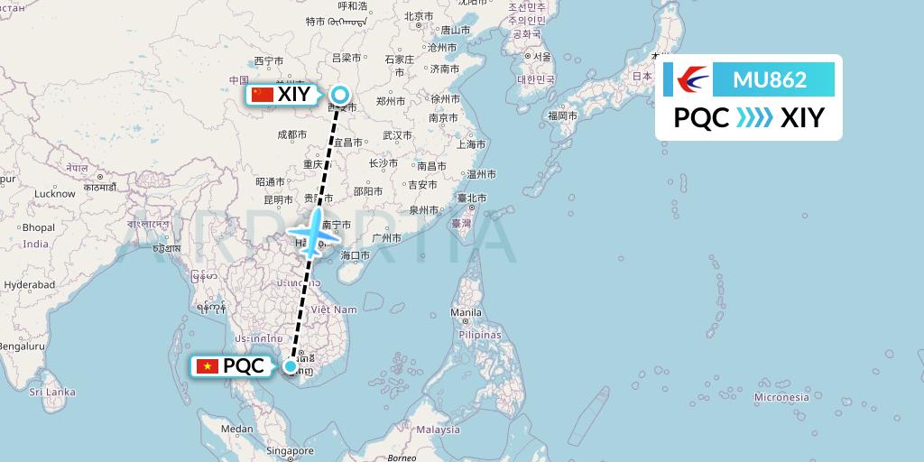 MU862 China Eastern Airlines Flight Map: Phu Quoc to Xi'an