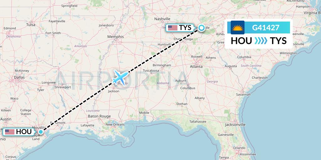 G41427 Allegiant Air Flight Map: Houston to Knoxville