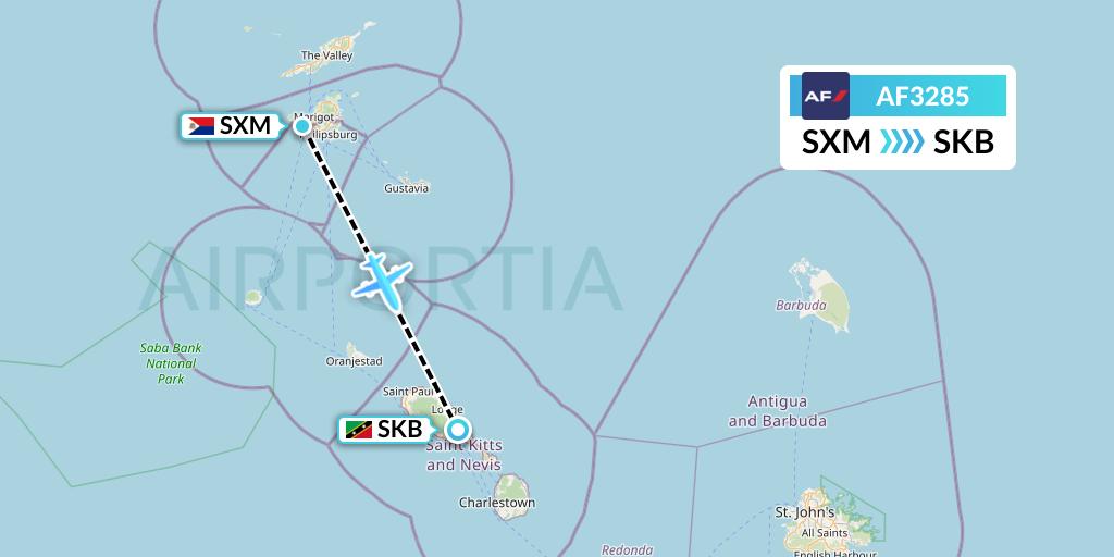 AF3285 Air France Flight Map: Sint Maarten to Basseterre