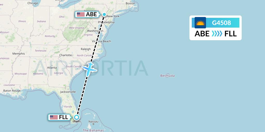 G4508 Allegiant Air Flight Map: Allentown to Fort Lauderdale