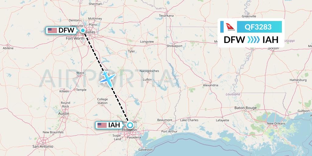 QF3283 Qantas Flight Map: Dallas to Houston