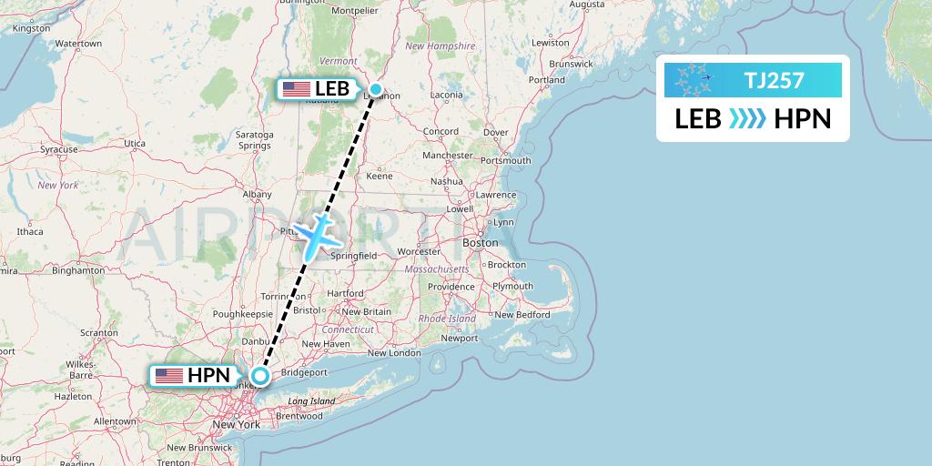TJ257 Tradewind Aviation Flight Map: Lebanon to White Plains