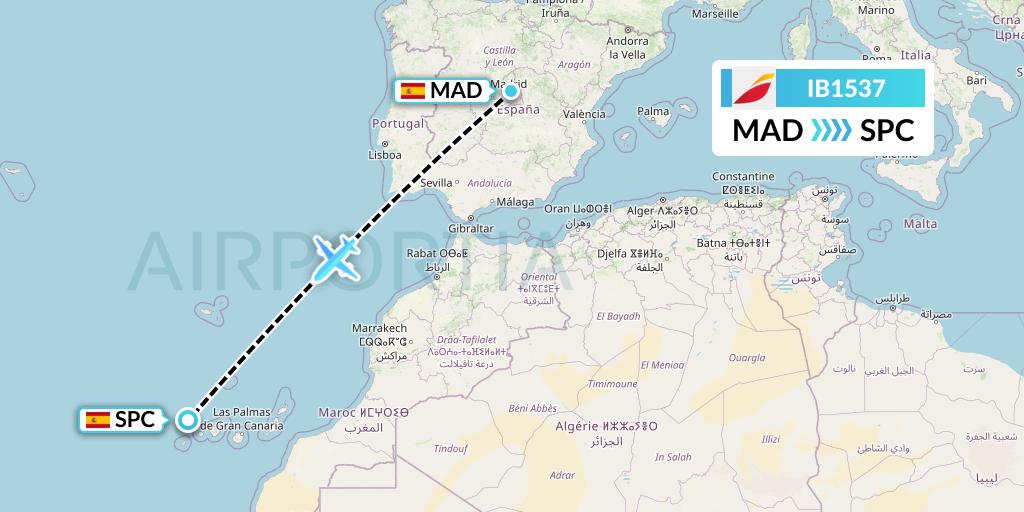 IB1537 Iberia Flight Map: Madrid to La Palma