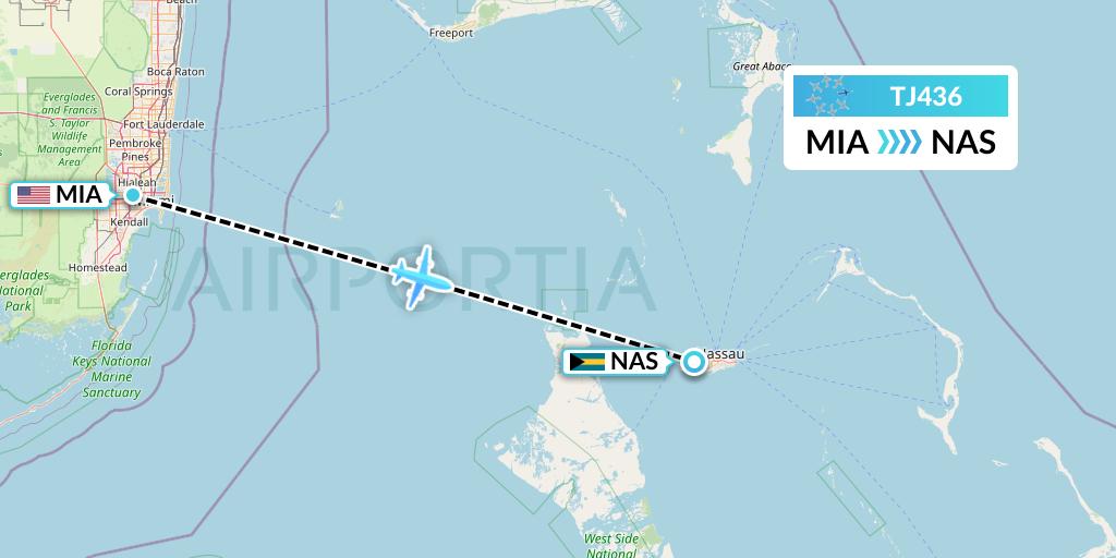 TJ436 Tradewind Aviation Flight Map: Miami to Nassau