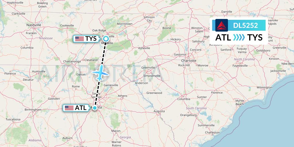 DL5252 Delta Air Lines Flight Map: Atlanta to Knoxville