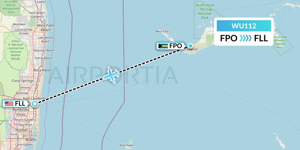 WU112 Western Air Flight Map: Freeport to Fort Lauderdale
