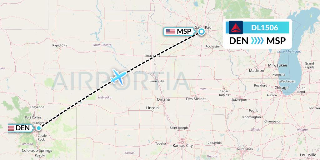 DL1506 Delta Air Lines Flight Map: Denver to Minneapolis