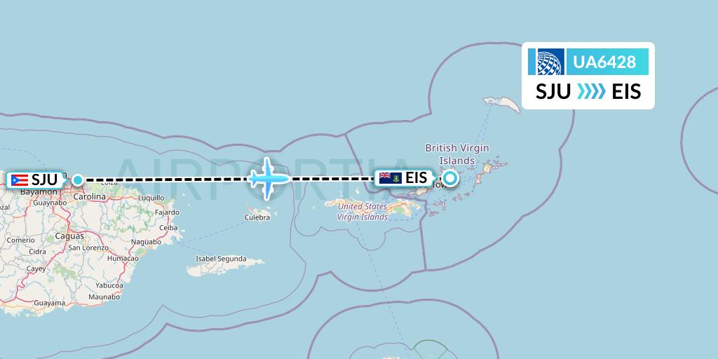 UA6428 United Airlines Flight Map: San Juan to Beef Island