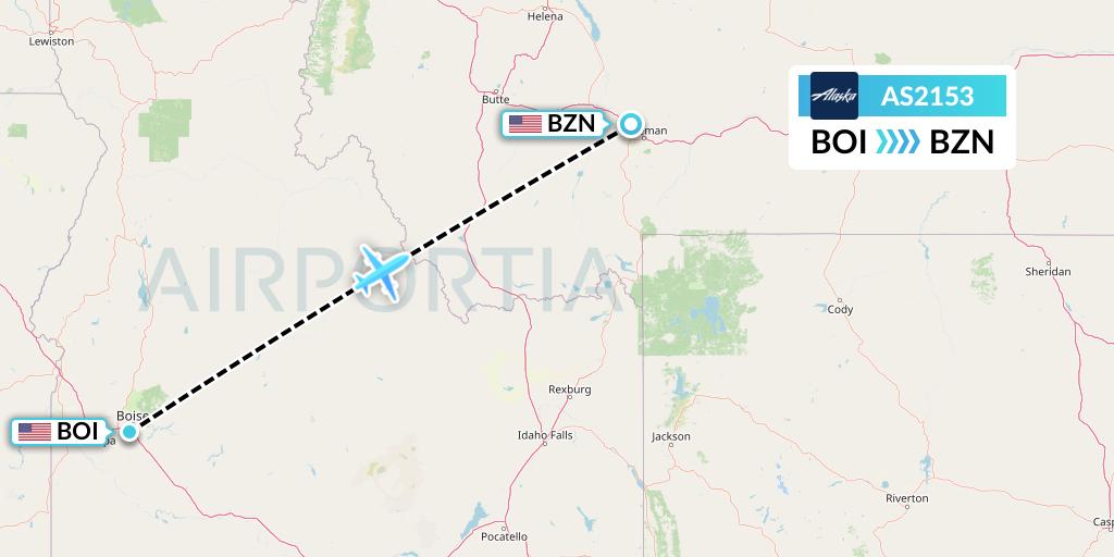 AS2153 Alaska Airlines Flight Map: Boise to Bozeman