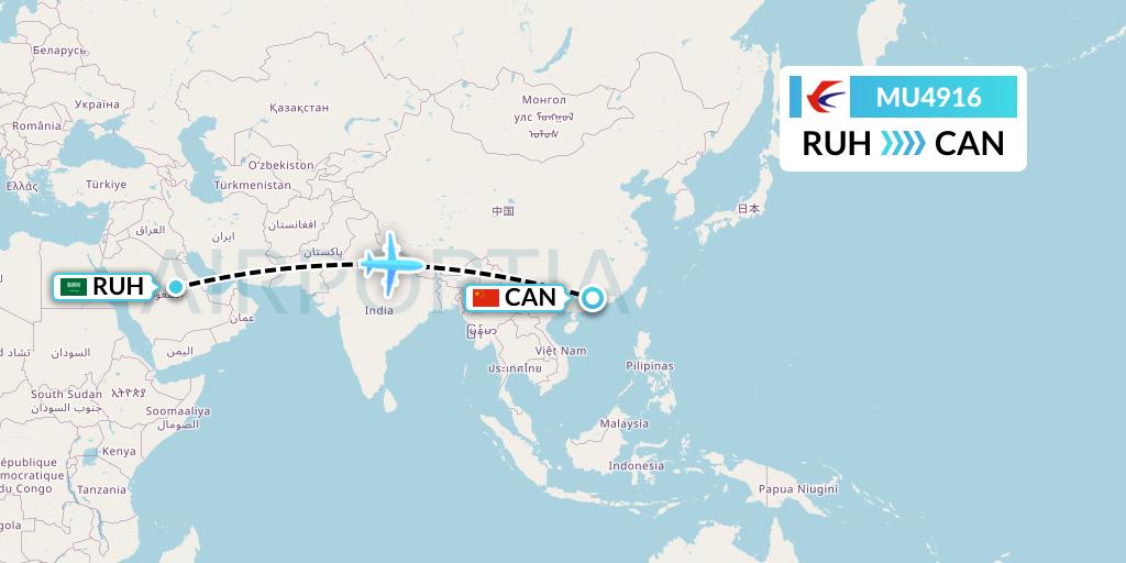MU4916 China Eastern Airlines Flight Map: Riyadh to Guangzhou