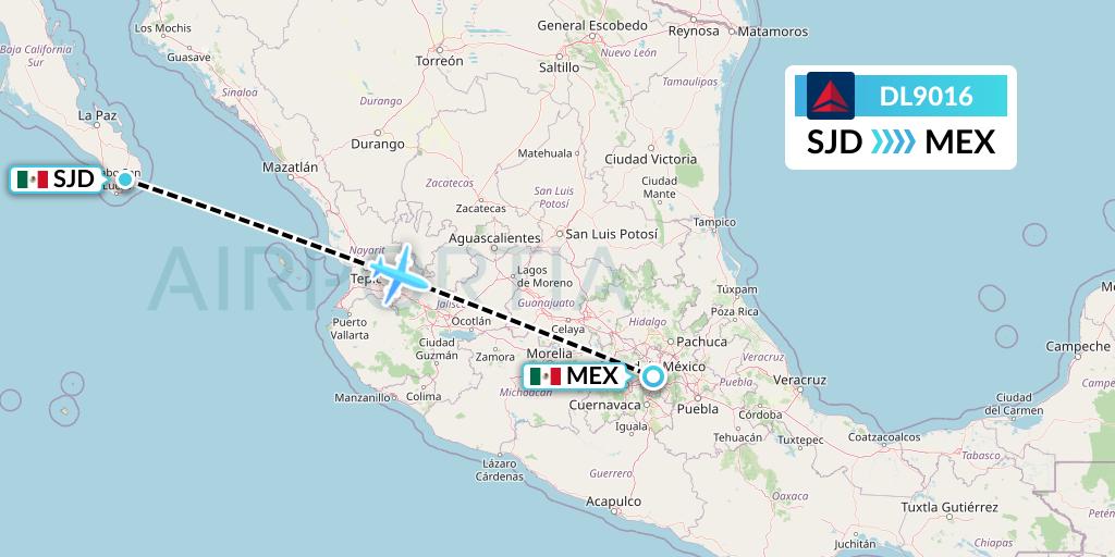 DL9016 Delta Air Lines Flight Map: San Jose del Cabo to Mexico City