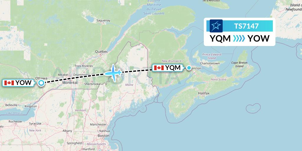 TS7147 Air Transat Flight Map: Moncton to Ottawa