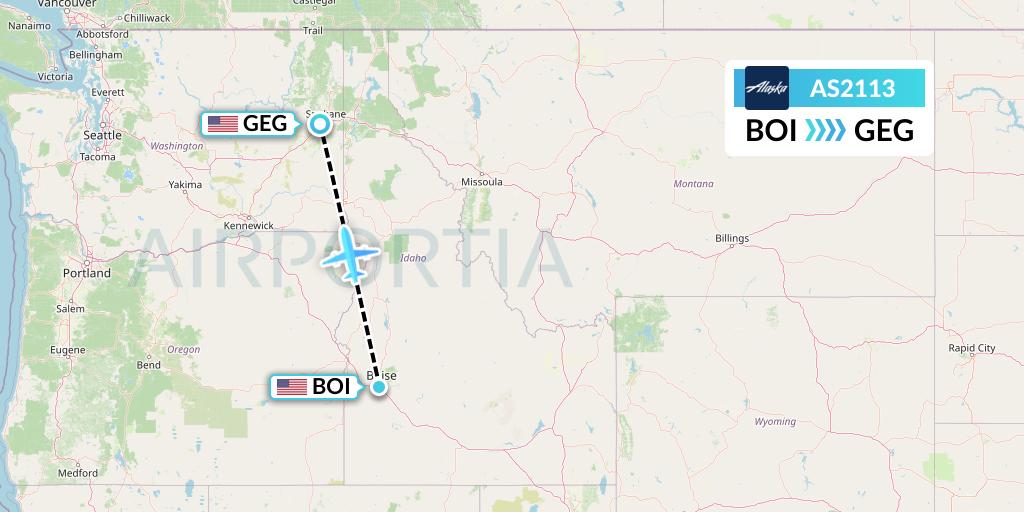 AS2113 Alaska Airlines Flight Map: Boise to Spokane