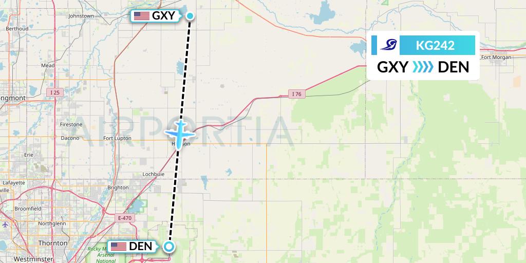 KG242 Key Lime Air Flight Map: Greeley to Denver