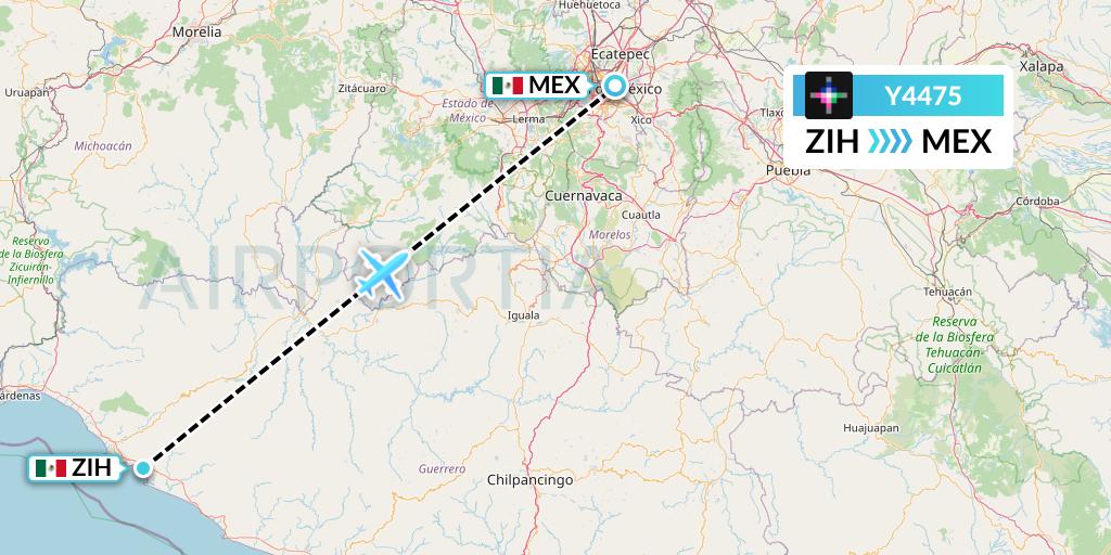 Y4475 Volaris Flight Map: Zihuatanejo to Mexico City