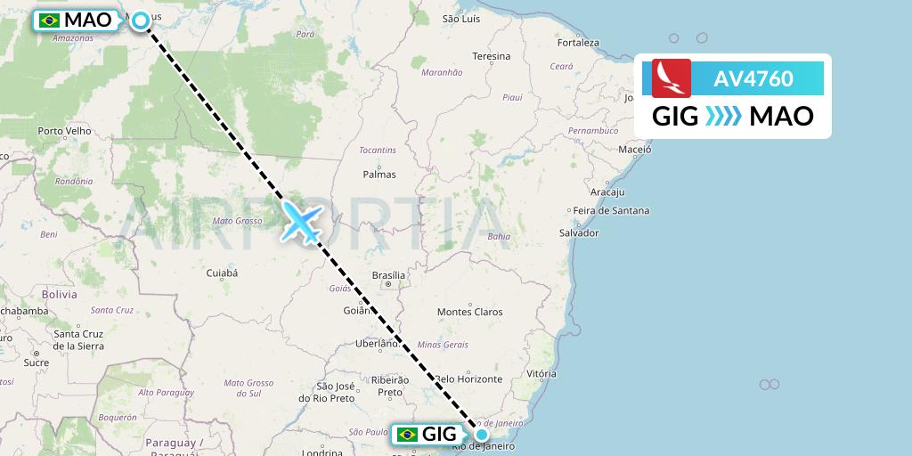 AV4760 Avianca Flight Map: Rio de Janeiro to Manaus