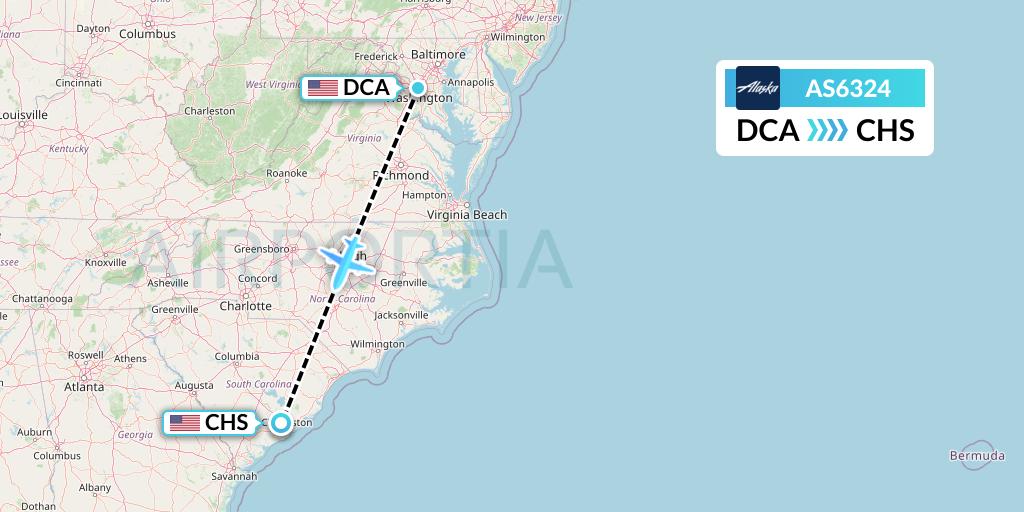 AS6324 Alaska Airlines Flight Map: Washington to Charleston