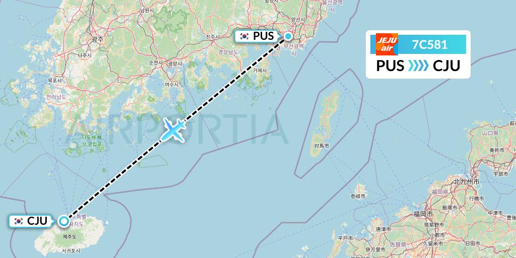 7C581 Jeju Air Flight Map: Busan to Jeju