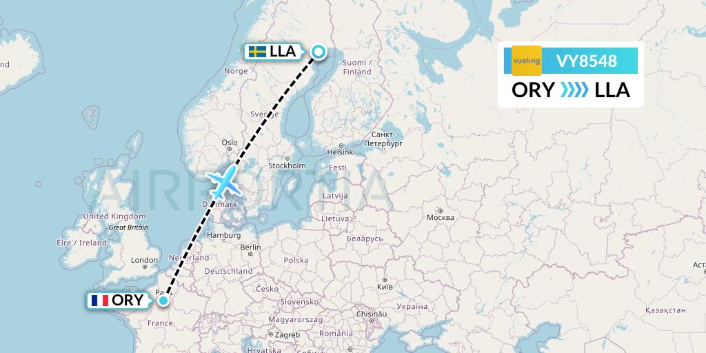 VY8548 Vueling Flight Map: Paris to Lulea