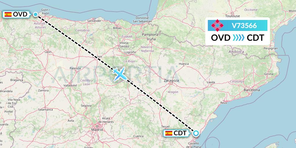 V73566 Volotea Flight Map: Asturias to Castellon de la Plana