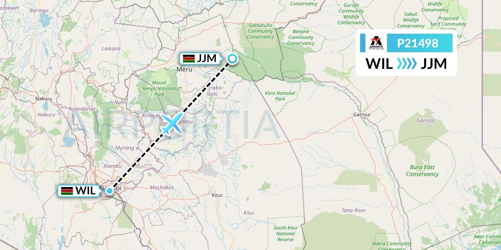 P21498 Airkenya Express Flight Map: Nairobi to Meru
