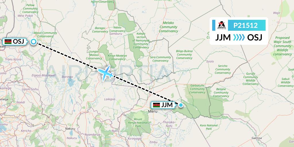 P21512 Airkenya Express Flight Map: Meru to Nairobi