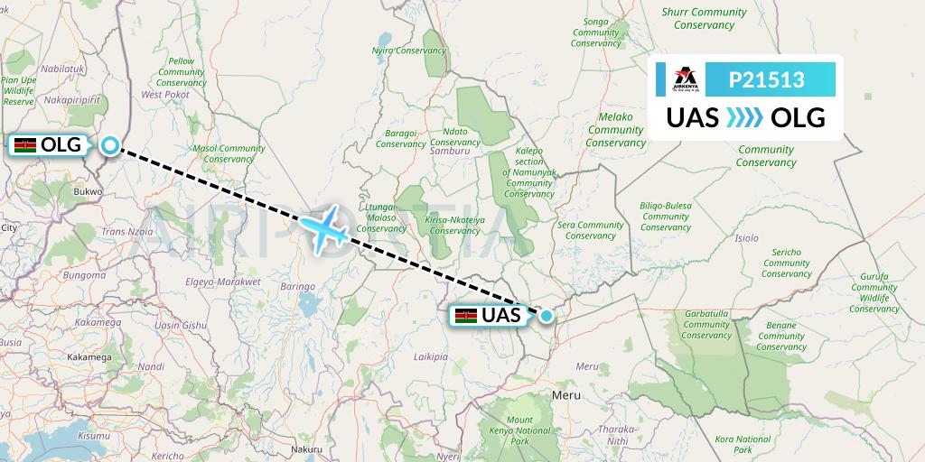 P21513 Airkenya Express Flight Map: Samburu South to Nairobi
