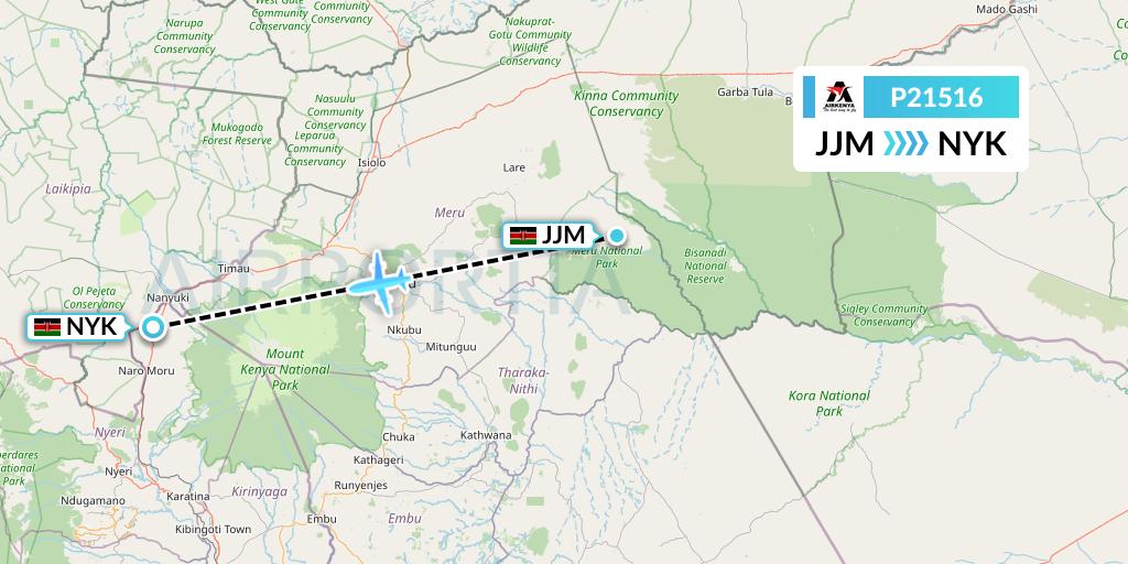 P21516 Airkenya Express Flight Map: Meru to Nanyuki