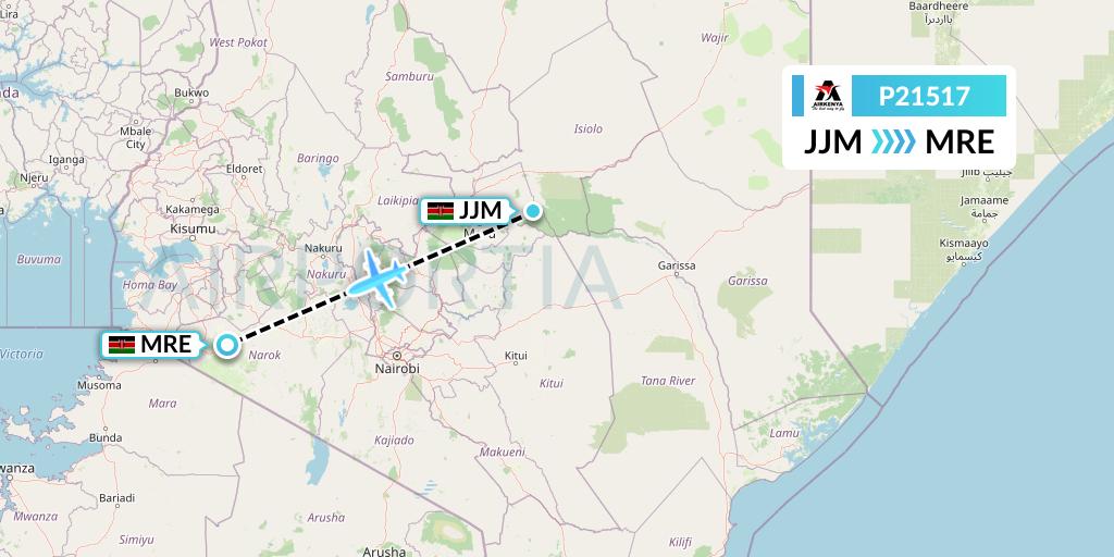 P21517 Airkenya Express Flight Map: Meru to Mara Lodges