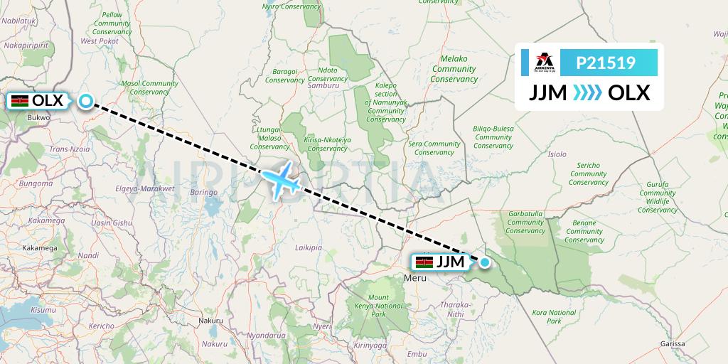 P21519 Airkenya Express Flight Map: Meru to Nairobi