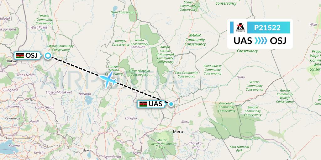 P21522 Airkenya Express Flight Map: Samburu South to Nairobi