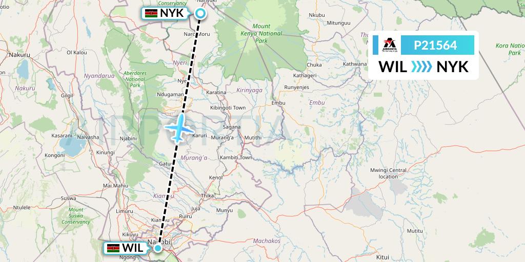 P21564 Airkenya Express Flight Map: Nairobi to Nanyuki