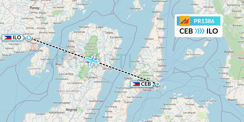 PR1386 Philippine Airlines Flight Map: Cebu to Iloilo