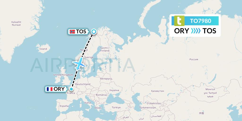 TO7980 Transavia France Flight Map: Paris to Tromso
