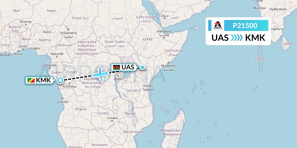 P21500 Airkenya Express Flight Map: Samburu South to Makabana