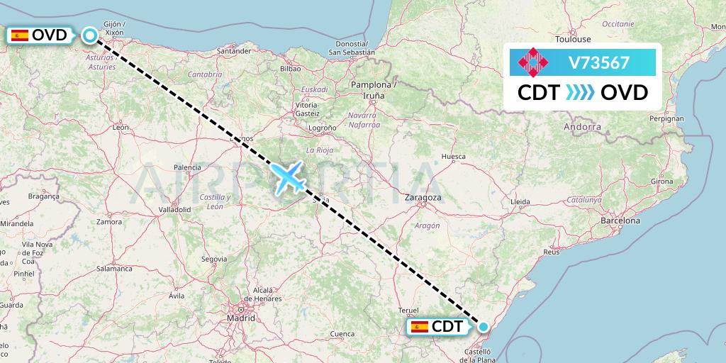 V73567 Volotea Flight Map: Castellon de la Plana to Asturias