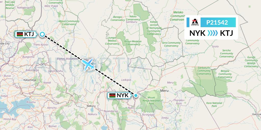 P21542 Airkenya Express Flight Map: Nanyuki to Nairobi