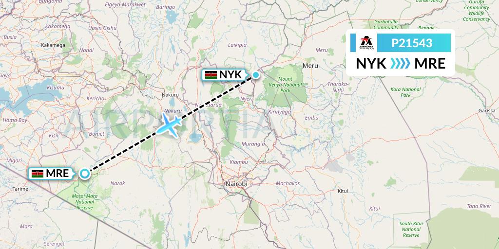 P21543 Airkenya Express Flight Map: Nanyuki to Mara Lodges