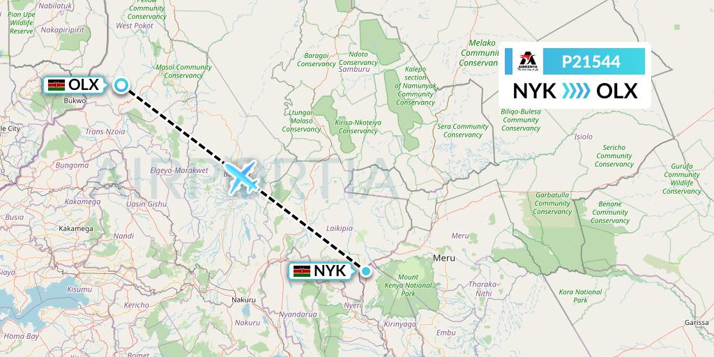 P21544 Airkenya Express Flight Map: Nanyuki to Nairobi