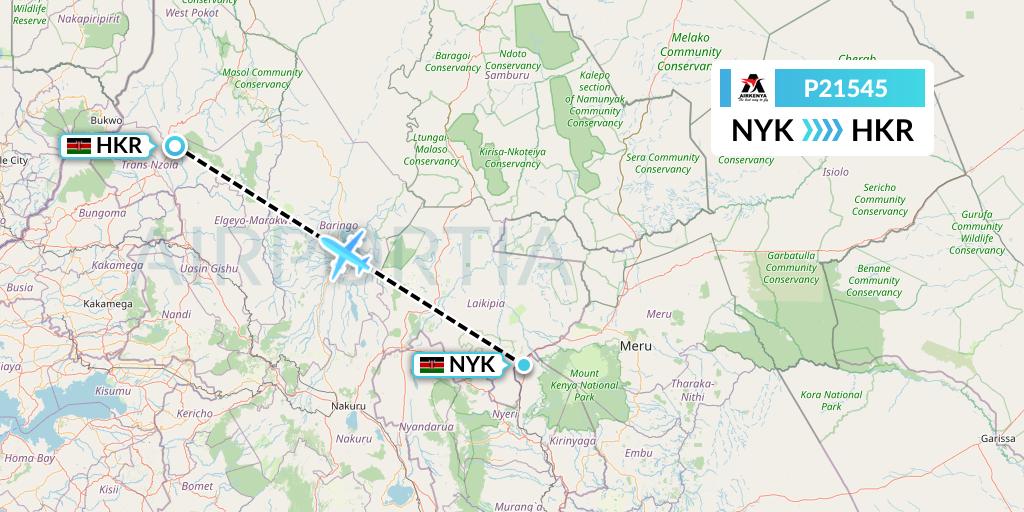 P21545 Airkenya Express Flight Map: Nanyuki to Nairobi